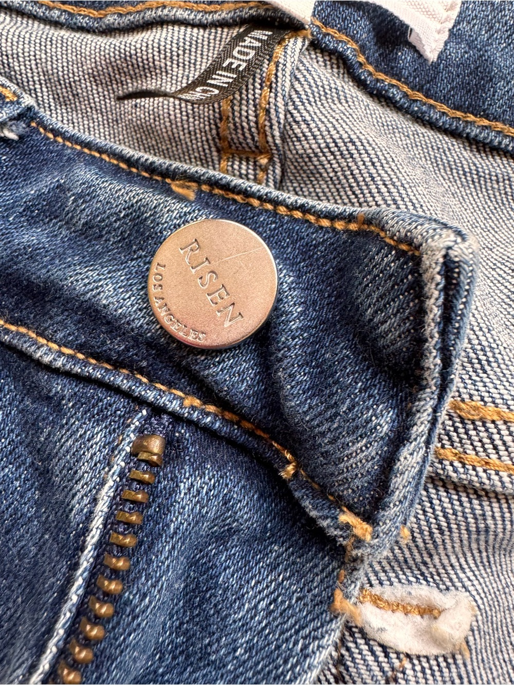 Risen High-Rise Distressed Cropped Jeans in Dark Blue by Abercrombie & Fitch - Picture 3 of 6